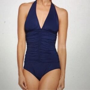 Tart Swim Collection Athena Blue Halter Ruched One Piece Swimsuit